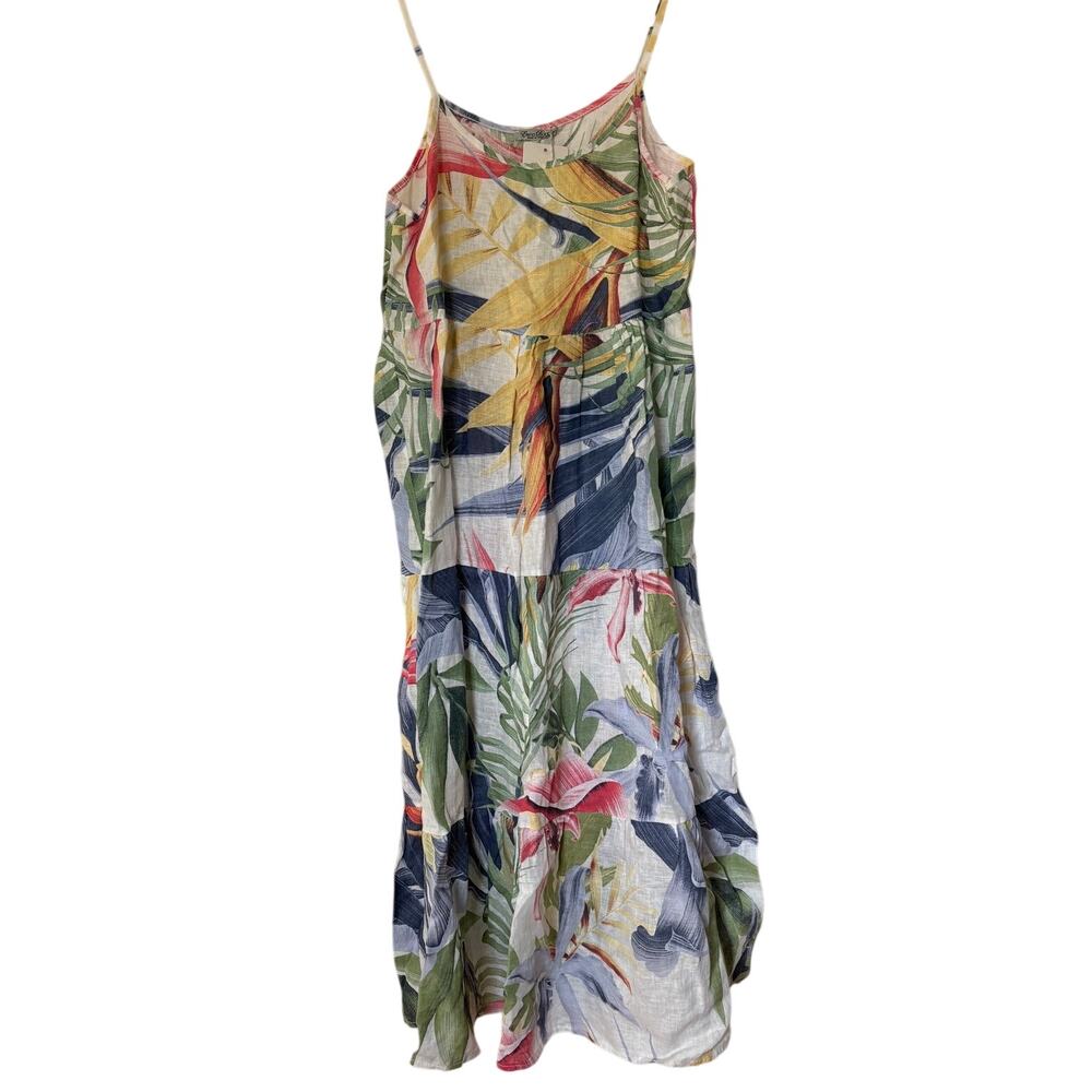 Elena Baldi NWT Linen Floral Maxi Dress Large Made in Italy Spaghetti Strap